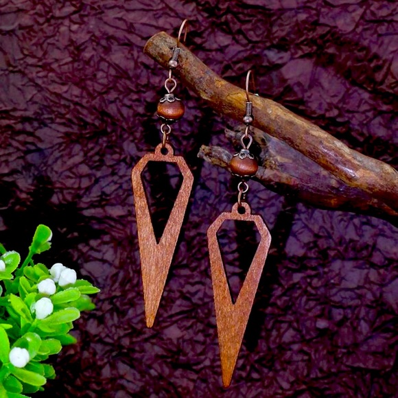Boheme Jewelry - New Handmade Wooden Coffee Brown Geo Decor Woman’s Drop Earrings
